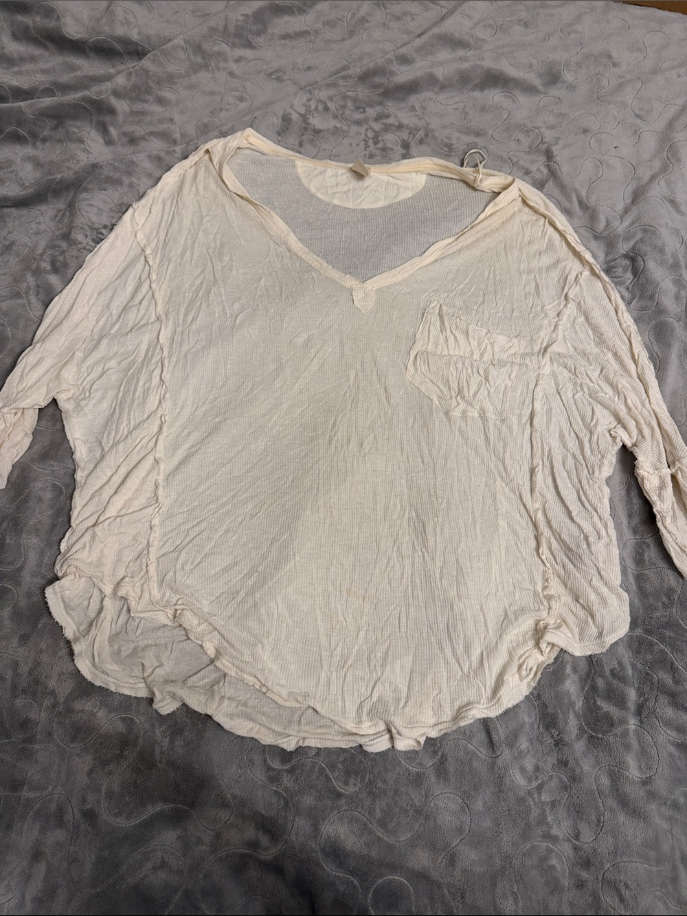 We The Free Lightweight Cream V-Neck Long Sleeve Top